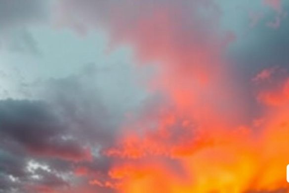 una posta de sol amb un cel vermell i núvols al fons i un avió en primer pla amb un cel blau i núvols al fons, Dennis Ashbaugh, núvols de colors, una pintura mat, videoart