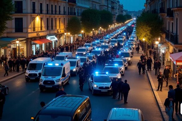Detalle de un operativo de seguridad integral durante las fiestas de Santa Tecla en Tarragona. En el lugar se despliegan más de cincuenta unidades policiales cada noche, que realizan identificaciones y registros aleatorios a las personas. Hay un centro de mando avanzado central situado en la calle Sant Agustí, donde los agentes realizan registros exhaustivos manteniendo la privacidad de las personas registradas. Los perros de la Unidad de la Guardia Urbana ayudan en la detección de estupefacientes. El objetivo es evitar la posesión y el uso de armas blancas, utilizando herramientas de detección de metales durante los registros. El ambiente general refleja un fuerte énfasis en la seguridad pública y la prevención de delitos, como robos y agresiones, además de las medidas de seguridad contra las armas blancas. El centro de coordinación permite el seguimiento en tiempo real de las patrullas y la vigilancia con drones en varias zonas de la ciudad, mejorando la eficacia del operativo.