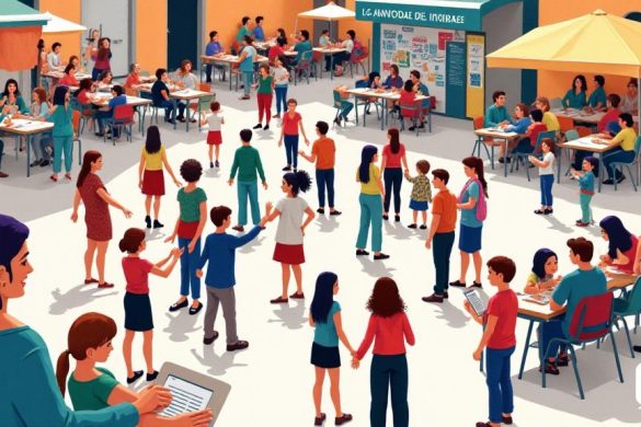 Imagen que muestra un vibrante evento comunitario organizado por el Ajuntament de Cambrils, en el que se presentan diversas actividades destinadas a crear conciencia sobre la igualdad de género, el respeto y la no violencia. La escena incluye personas de todas las edades que participan en talleres, sesiones de narración de cuentos, representaciones teatrales y proyecciones de películas. Se muestran varios lugares como la Biblioteca de Cambrils, el Centro Cultural, el Teatre del Casal y la plaza del Ajuntament. El ambiente está lleno de entusiasmo y un fuerte sentido de unidad en la lucha contra la violencia machista, como lo destaca la presencia de espacios informativos como 'La Vandida: la caravana didáctica'. En general, la imagen transmite un mensaje de solidaridad y empoderamiento en la promoción de una sociedad libre de violencia de género.