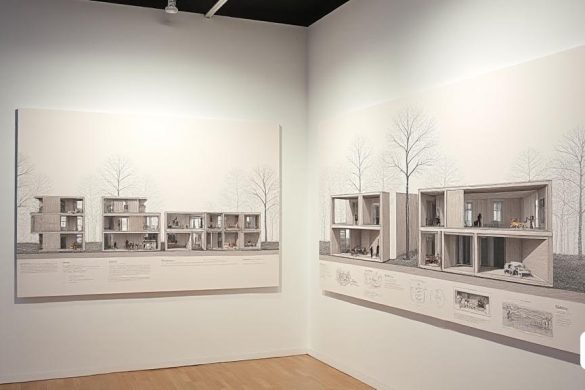 Presentación de un libro de arquitectura en el COAC Barcelona que muestra la evolución de los proyectos de vivienda social a lo largo de los años. El evento destaca los diseños innovadores que se centran en la calidad arquitectónica, la eficiencia energética, la innovación tipológica y la inclusión. Las ilustraciones del libro presentan dibujos detallados, renders y fotografías de los proyectos de vivienda, incorporando personas, muebles y diagramas para enfatizar la experiencia del usuario dentro de los edificios. Estos conceptos de vivienda modernos priorizan la adaptabilidad, los espacios comunes y las consideraciones ambientales, lo que refleja un cambio hacia espacios de vida más genéricos y flexibles. La visualización incluye planos detallados de las unidades residenciales, que muestran un cambio de los modelos de construcción tradicionales para adoptar un enfoque más centrado en el usuario. La integración de espacios ambiguos como cocinas integradas, habitaciones genéricas, áreas climáticas e intermedi
