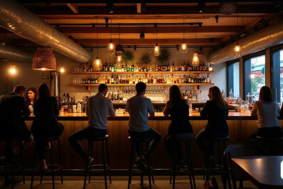 foto de un bar de una cervecería con gente en La emergencia climática exige apuestas decididas para implementar modelos energéticos sostenibles que se materialicen en iniciativas reales de transformación para los municipios y sus ciudadanos. La Diputación de Barcelona ha reafirmado su compromiso con la transición energética y está impulsando la implantación masiva de energías renovables en los municipios de la provincia. Con el objetivo de conseguir la reducción de emisiones de gases de efecto invernadero y el ahorro energético y económico, subvenciona proyectos(8k, mejor calidad, obra maestra, muy detallado:1.1)