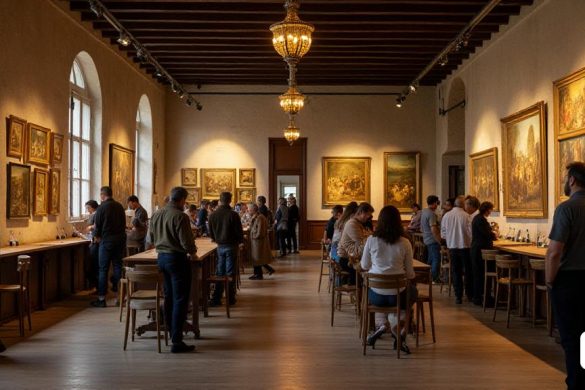 foto de un club cervecero con gente en La nueva sala de exposiciones del Museo de Tortosa, situada en el pabellón número 8 del antiguo matadero, abrirá sus puertas el próximo 21 de diciembre con obras de tres artistas de referencia de la ciudad: Francesc Gimeno, Antoni Casanova Estorach y Agustí Querol. La muestra, “Entre dos siglos. Artistas de Tortosa en tiempos de cambio”, está formada por un total de 55 obras, procedentes del Museo Nacional de Arte de Cataluña (MNAC), el Museo del Prado, las colecciones municipales y cesiones de colecciones privadas. Según el alcalde de Tortosa(8k, mejor calidad, obra maestra, muy detallado:1.1)