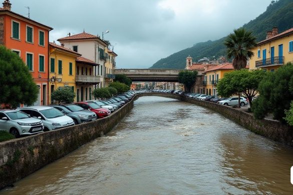 Una imagen impactante de las consecuencias de un fuerte temporal en Cadaqués, Girona. La escena muestra un pequeño pueblo de pescadores del Alt Empordà con el cauce del río crecido debido a las fuertes lluvias. Se pueden ver decenas de vehículos estacionados arrastrados por la fuerte corriente, acumulándose bajo un puente. Las calles de Cadaqués se han transformado en ríos, reflejando la intensidad del temporal. La imagen captura el impacto del temporal en la comunidad local, enfatizando la necesidad de precaución y preparación ante desastres naturales.