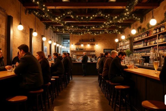 foto de un bar de una cervecería con gente en El inicio del invierno en España, marcado por el solsticio de este sábado 21 de diciembre, viene acompañado de una situación anticiclónica. Según Mario Picazo, esta dominará la mayor parte del territorio durante la Nochebuena y el día de Navidad. Sin embargo, no toda España vivirá las mismas condiciones meteorológicas estos días. Canarias tendrá un escenario particular debido a una DANA que influirá en su clima durante este fin de semana. Eso sí, se espera que para el lunes ya no lo sea(8k, mejor calidad, obra maestra, muy detallado:1.1)