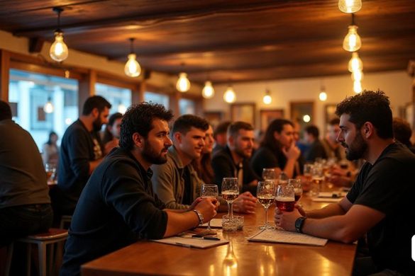 foto de un bar de una cervecería con gente en Resultados del Partido Igualada Rigat HC vs Parlem Calafell OK Liga Masculina Igualada Rigat consiguió ganar el partido de la décima jornada de la OKLliga 2024/25 ante el Parlem Calafell en Les Comes, el segundo en prácticamente menos de una semana. Los arlequines volvieron a enfrentarse al equipo de Guillem Cabestany en el templo de Igualadí, y la victoria volvió a quedarse en la capital de la Anoia. El partido empezó con Calafell muy intenso en la presión y teniendo más ocasiones que él(8k, mejor calidad, obra maestra, muy detallado:1.1)