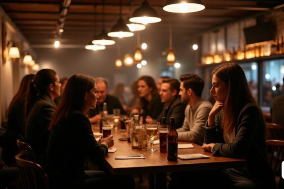Foto de un club cervecero con gente en Un estudio del observatorio Mèdia.cat señala que más de la mitad de los periodistas han vivido acoso machista en su trayectoria en los medios: un 54,4% acoso sexual y un 55,1% por razón de género. Este es uno de los datos destacables de un trabajo elaborado por la periodista Meritxell Rigol, coordinadora del Observatorio de Violencias Machistas de Mèdia.cat. Violencias machistas contra periodistas. Cómo impactan a las mujeres en la profesión y condicionan el ejercicio (8k, mejor calidad, obra maestra, muy detallado:1.1)
