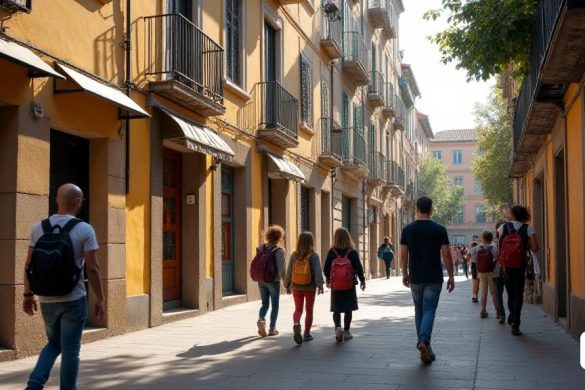 Retrato de una cervecería en la calle Poeta Cabanyes, en Poble-sec, Barcelona, ​​parroquia de Sant Joan d’Horta. Lunes, unos minutos antes de las cinco de la tarde. Van llegando grupos de niños y jóvenes, algunos, los más pequeños, acompañados de sus madres o padres; los mayores, solos, riendo y compartiendo las anécdotas del día. Esperan un rato hasta que, siete u ocho minutos antes de la hora, se abren las puertas del recinto parroquial donde la Fundación Pere Tarrés tiene el Centro socioeducativo de Poble-sec para niños y jóvenes de familias. (8k, mejor calidad, obra maestra, muy detallado:1.1)