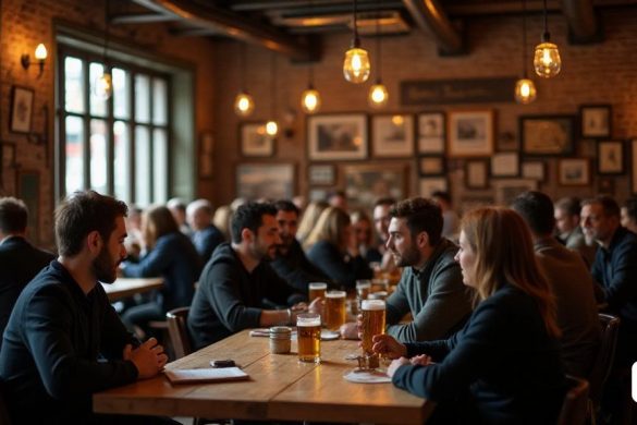 Interiorismo con gente tomando una cerveza en una cervecería Irene Polo ejerció el periodismo durante los años de la Segunda República y consiguió hacerse un hueco entre sus compañeros varones de profesión. Pilar Tur Fernández de Sevilla, coeditora de La fascinación del periodismo, destaca en el programa Aquí pasó que Irene Polo "fue periodista profesional en una época en la que el periodismo era a veces compatible con otras profesiones como la política o la literatura". Origen humilde Irene Polo nació en noviembre de 1909 en el vientre de una(8k, mejor calidad, obra maestra, muy detallado:1.1)
