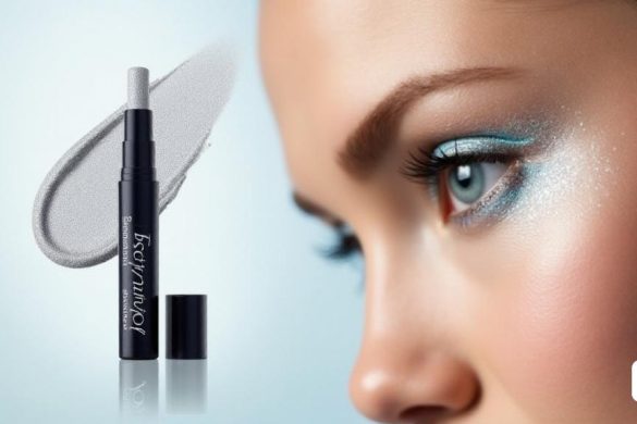 La imagen muestra un primer plano de un producto de maquillaje de la línea Deliplus de Mercadona, específicamente el 'Silencio de sombras de ojos Ombra brillante'. La sombra de ojos se presenta en un tubo elegante y elegante, con su blanco perorescente y un brillo azulado visible, evocando el aspecto de los paisajes invernales. La consistencia del producto parece fluida y fácil de aplicar, con un brillo sutil que irradia desde la sombra de ojos en sí. El fondo es suave y neutral, enfatizando el brillo y la versatilidad de la sombra de ojos. El ojo de un modelo se puede ver en la imagen, con el producto aplicado delicadamente a su párpado, destacando el efecto 'radiante' y 'rejuvenecedor' descrito. El maquillaje del ojo se ve fresco y luminoso, con una estética suave y de "maquillaje limpio", que muestra la capacidad del producto para crear un aspecto sofisticado pero sutil. La imagen también sugiere sutilmente su asequibilidad, con el precio de '4 euros' incluido sutilmente en el marco para demostrar su renta