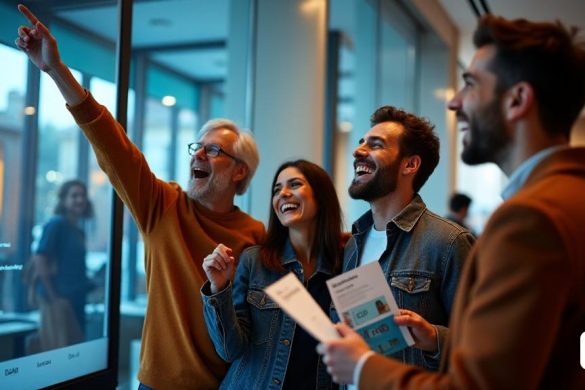 Una escena vibrante y atractiva que representa a un grupo de clientes de 'Eufòrics' en una sucursal de Caixabank, celebrando las últimas noticias financieras. El interior del banco es moderno y elegante, con grandes ventanas de vidrio que permiten que la luz natural inunde el espacio. En primer plano, un grupo diverso de clientes, incluida una pareja de mediana edad y un joven profesional, discuten animadamente sus estrategias de inversión. Están rodeados de pantallas digitales que muestran 'valores refugi' y gráficos financieros, enfatizando la importancia de preservar el capital durante la incertidumbre económica. La pareja posee un folleto titulado 'Consells Sobre Valors Refugi', mientras que el joven profesional apunta en una pantalla que muestra tendencias crecientes en 'Metalls Preciosos' como 'o' y 'Plata'. En el fondo, un asesor bancario amigable se está involucrando con otro cliente, explicando los beneficios de invertir en 'divisas' como el 'dòlar nord-americà' y 'franc suís'. La atmósfera está llen