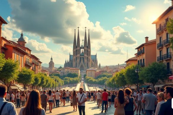 Un paisaje urbano 'vibrante' y 'dinámico' de Catalunya, que muestra una mezcla de arquitectura 'histórica' e infraestructura 'moderna'. En primer plano, un grupo diverso de 'ciudadanos' participó en discusiones animadas, simbolizando la 'necesidad' urgente 'de reparación' social 'y' política '. El telón de fondo presenta la icónica 'Sagrada Familia' y las bulliciosas calles llenas de negocios 'locales', que representan los desafíos económicos enfrentados. Arriba, un cielo 'nublado' insinúa la 'incertidumbre' y el 'estancamiento' en el aire, mientras que los rayos de 'luz solar' se abren, simbolizando la esperanza y el potencial de 'recuperación'. La imagen captura la esencia de una sociedad en una encrucijada, donde la 'innovación' cumple con la 'desilusión', instando a una respuesta colectiva a restaurar la 'dignidad' y la 'confianza' en las instituciones.