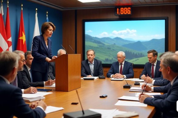 Una bulliciosa sala de reuniones llena de representantes de varios grupos políticos, sentados alrededor de una gran mesa de madera ovalada. Las paredes están adornadas con banderas que representan la región, y una pantalla grande muestra las cifras de presupuesto de manera prominente. En primer plano, una mujer segura, 'Josefina Lladós', se encuentra en un podio, dirigiéndose apasionadamente a la asamblea. Está vestida con un traje marina inteligente, su expresión es una mezcla de determinación y preocupación. Los representantes, incluidos hombres y mujeres de diversas edades y antecedentes, están comprometidos; Algunos tomando notas, otros susurran entre ellos. Un reloj digital en la pared se baja, creando una sensación de urgencia. Los documentos y las computadoras portátiles están dispersas en la mesa, destacando la importancia de las discusiones sobre el presupuesto de '10 .2 millones de euros '. En el fondo, una gran ventana revela una vista del paisaje 'Alt Urgell', con colinas ondulantes y un cielo azu