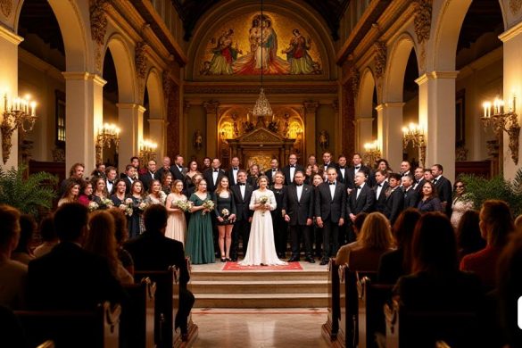 Una escena vibrante se desarrolla dentro de la 'Oratori de Sant Felip Neri', donde se está realizando el 'El Remeso del Hijo Pr condigo'. El interior del oratorio está adornado con 'arquitectura barroca ornamentada', con 'intrincados frescos' y 'acentos dorados' que reflejan el suave brillo de la luz de las velas. La audiencia, un grupo diverso de 'entusiastas de la música clásica', está sentado en 'bancos de madera', sus expresiones una mezcla de anticipación y reverencia. En el escenario, el conjunto 'Vespres d’Arnadí', vestido con 'trajes históricos', toca 'instrumentos de época' que evocan el sonido auténtico de principios del siglo XIX. El 'Cor Francesc Valls', colocado detrás de ellos, armoniza maravillosamente bajo la dirección de 'Carles Prat'. Cinco solistas distinguidos, incluidos 'Mireia Tarragó' y 'Pablo García-López', se paran a la vanguardia, sus voces se elevan a través del oratorio, llenando el espacio con 'melodías ricas'. La atmósfera se encarga de una sensación de importancia histórica, ya