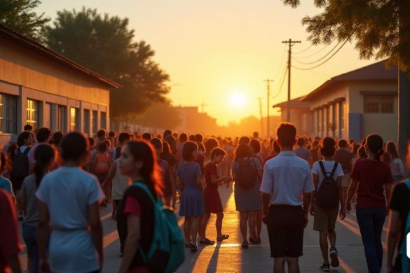 Una escena vibrante se desarrolla en la entrada de la escuela a última hora de la tarde, donde las familias se reúnen en medio de una cacofonía de 'mochilas coloridas' y 'gritos afilados' de los niños. El sol lanza un tono cálido y dorado sobre la bulliciosa multitud, iluminando los rostros de los padres involucrados en discusiones animadas. Una madre, con un toque de sarcasmo pero evidente preocupación en su expresión, se vuelve hacia mí, su ceja se frunció ligeramente como exclama: "Es fácil decir que cuando su hijo mayor ya está inscrito y tiene un lugar asegurado". Cerca, un padre, con las armas cruzadas, asiente de acuerdo, su comportamiento que exude un aire condescendiente como él agrega: "Por supuesto, envía a su hijo a una escuela basada en proyectos, y luego dice que necesita muchos espacios, pero cuando se trata de hongos, no es Smurfs ..." La atmósfera es gruesa con "fatiga" e 'indignación', como se trata de una respuesta en el interior de mí, no es que no sea una atmósfera gruesa con la 'fatiga'