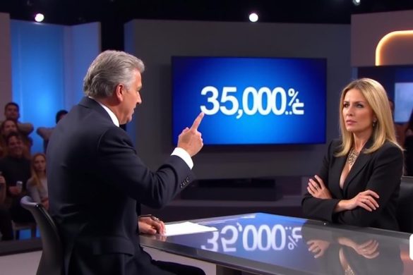 La imagen captura un momento tenso en un estudio de televisión, donde Kiko Hernández, un hombre de mediana edad con un traje afilado y una expresión intensa, se dirige apasionadamente a la cámara. Su dedo es señalado de manera asertiva, enfatizando sus palabras mientras discute el escándalo financiero que involucra a Belén Rodríguez. En el fondo, una pantalla grande muestra el texto '35 .000 euros 'en letras audaces, destacando la cantidad significativa de dinero en el centro de la controversia. Belén Rodríguez, una mujer de unos cuarenta años con rasgos llamativos y una mirada decidida, se sienta frente a él, con los brazos cruzados defensivamente. El estudio está iluminado, con un diseño moderno que incluye muebles elegantes y colores vibrantes. La atmósfera está acusada de tensión, ya que ambas figuras representan a los lados opuestos en un acalorado debate sobre la lealtad y la traición dentro de la industria de los medios. La audiencia, parcialmente visible, parece comprometida, con algunos miembros incl