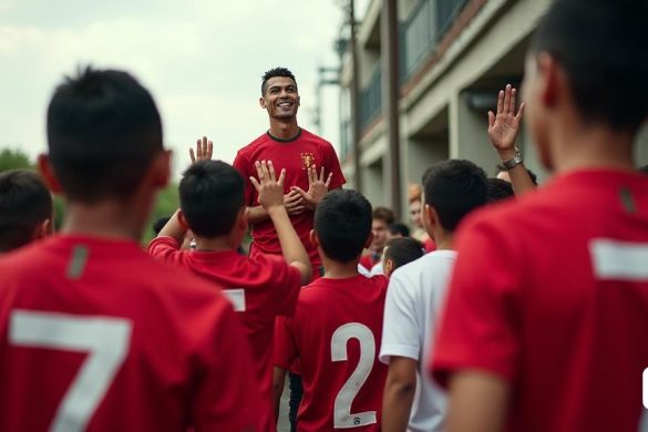 Un grupo emocionado de niños locales está abriendo el cuello para vislumbrar el Portugal No 7 con uno de los nombres más reconocibles del mundo. Los jóvenes, muchos con camisas con el mismo número adornado sobre sus espaldas, están empujando por su posición, filmando sus teléfonos y gritando su nombre: "¡Ronaldo! ¡Ronaldo!" Anuncio La seguridad lleva al futbolista al autobús del equipo, por lo que los niños salen a un lado para saludarlo por la ventana. Él lo obliga. Gritan de nuevo. Podemos esencial (8k, mejor calidad, obra maestra, muy detallada: 1.1)