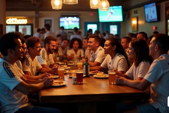 Una escena vibrante se desarrolla en un bullicioso bar deportivo en Los Ángeles, donde una multitud diversa de seguidores del Real Madrid, vestido con una variedad de camisetas 'Real Madrid' de varias temporadas, espera ansiosamente el comienzo del partido. El bar, de 33 grifos, está adornado con los recuerdos del club, y la atmósfera es eléctrica como el entusiasta coordinador de eventos especiales, Jesús Alfonso, involucra a los fanáticos de los ojos ligeramente nublados en español, preguntando por sus espíritus. El personal del bar, vestido con uniformes, crea un ambiente festivo al dar a los fanáticos un "guardia de honor" a medida que entran. Algunos fanáticos toman 'cerveza' y 'cócteles', mientras que otros disfrutan de 'panqueques', 'tocino' y 'chilaquiles', un plato tradicional de desayuno mexicano. A medida que comienza el partido, la multitud estalla en Cheers cuando Kylian Mbappe anota el primer gol desde el punto de penalti, con los fanáticos celebrando salvajemente, mientras que un solitario segu